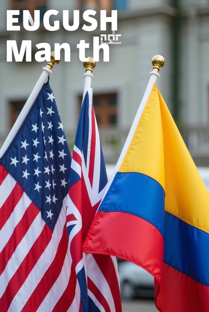Can you create a video for me that has the title ENGLISH MONTH 2024 and below it Santa Rosa de Lima Educational Institution, HAVE THE UNITED STATES FLAG, the British flag and the Colombian flag and the English area says invites you to participate in the activities scheduled within the framework of the English celebration. MONTH 2024. September 1 to 30. 2024