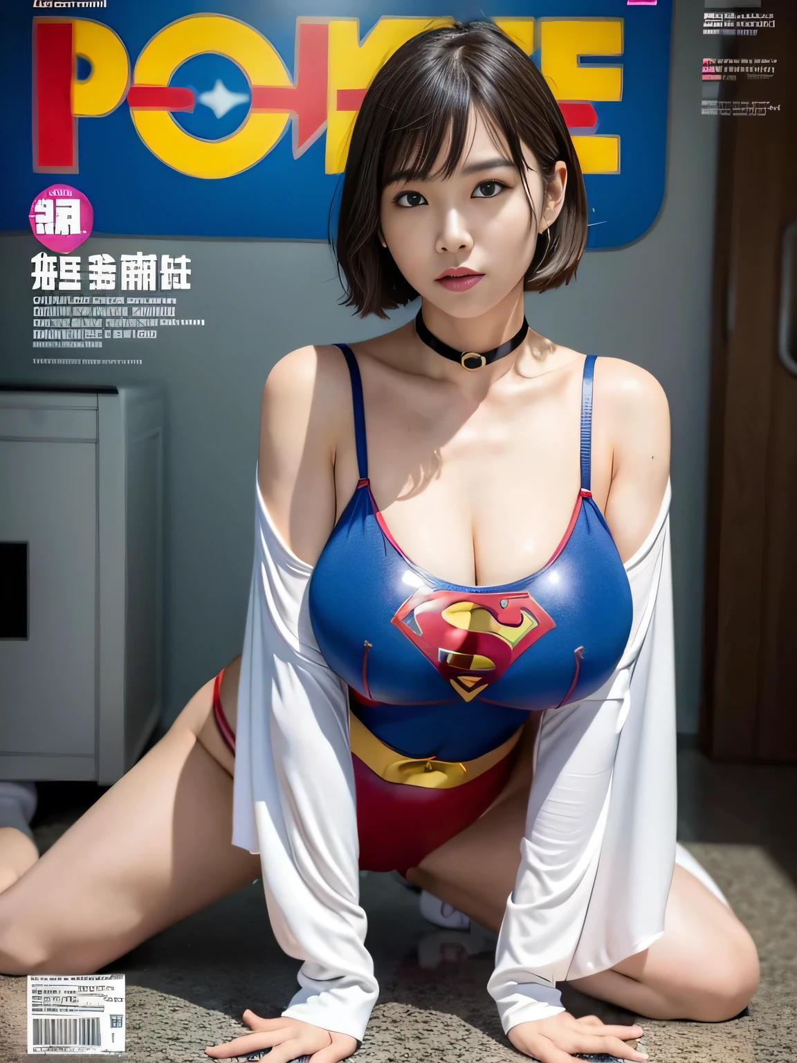 masterpiece、Rubber Supergirl Costume、Short Hair、In front of the laboratory equipment、Nymphomaniac、Big and ample breasts、looking at the camera、Shiny、Off the shoulder、choker、Long sleeve、exy poses to seduce、Sweaty skin、Model body type、charm、Enchanting、Abused、test subject、victim、Wild、Photorealistic、Gorgeous bare legs、Expose your belly、athlete、High leg leotard、Photo magazine cover、Cape、Glamorous cleavage、barefoot、Young wife in her 30s、Close-up shot from the front、