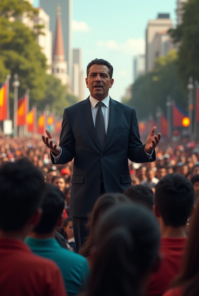 Colombian politician addressing crowds unilaterally