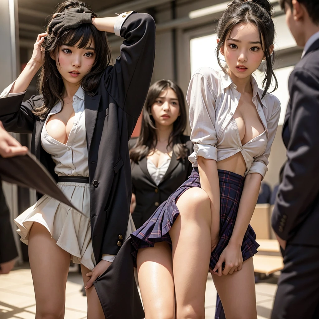 Beautiful and innocent high school girls and sinister high school boys, Commuting, Sexy lingerie exposed, outside, A skirt flipped up by a strong wind, My butt is touched by high school boys, Being molested by high school boys, My breasts are fondled by high school boys, An idol with a baby face and a fairy-like beauty, Being molested in public leaves me feeling ashamed, Glaring disgustedly at the viewer, Beautiful black hair, Increased sensitivity, Beautiful Eyes, Ultra high definition, Clear white skin, Slender body, Japanese, Anatomically correct