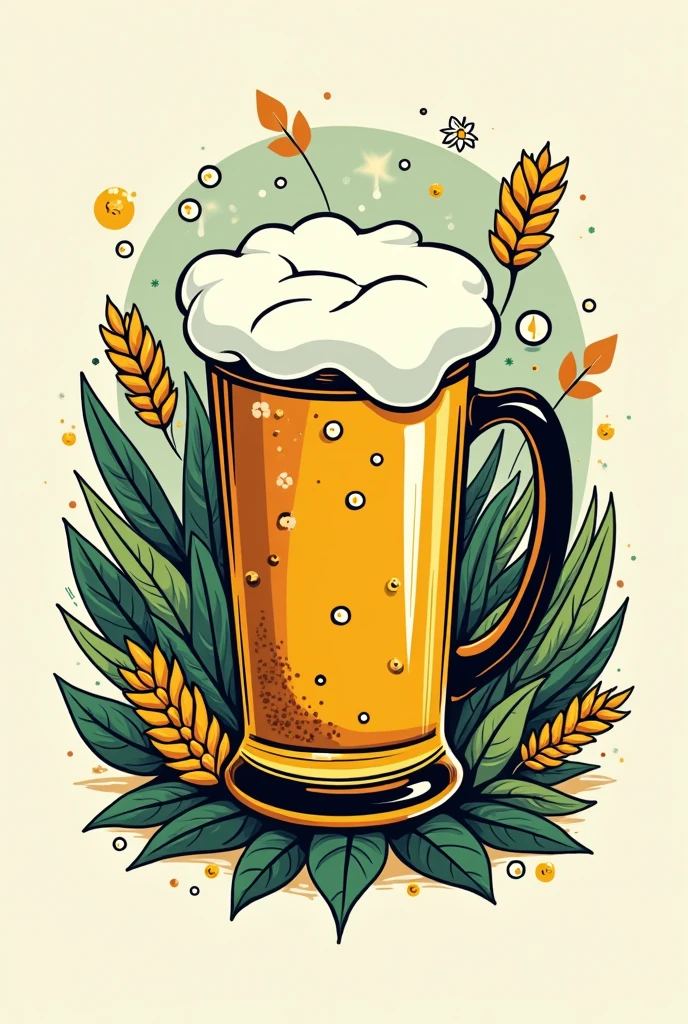A very youthful logo for a brewery with a beer mug that contains the colors gold, black and green and the phrase malt theory and have an image of malt and something that refers to the university 