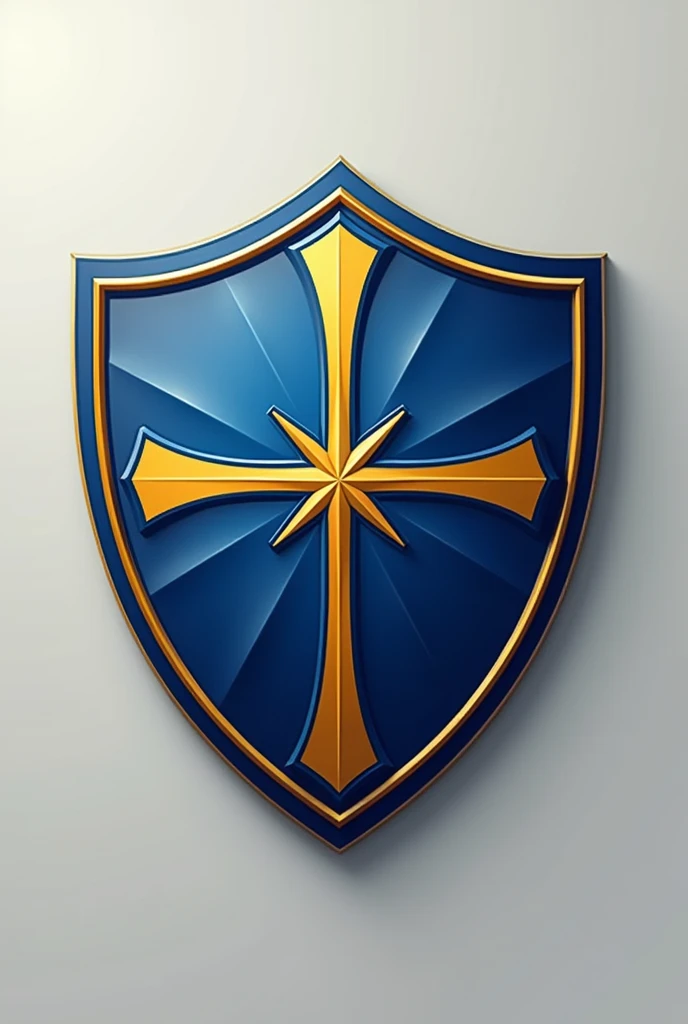 Create an image with a blue and gold cross-shaped shield of a football club and add the name Shakhtar Daleste F. C on the shield

