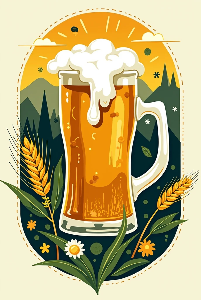 A very youthful logo for a brewery with a beer mug that contains the colors gold, black and green and the phrase malt theory and have an image of malt and something that refers to the university 