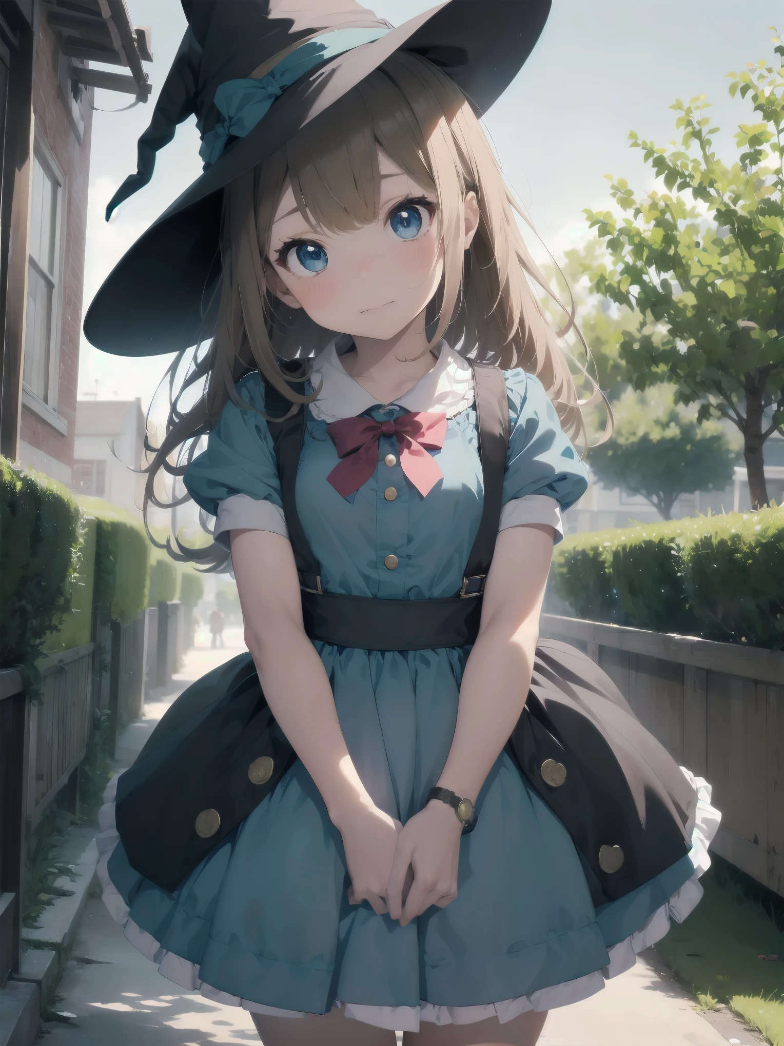 🎶, (🧙‍♀️), ✡, ✨(hat), , Alice in Wonderland, Alone, very beautiful, cute, adorable, embarrassed, alone, blue eyes, look at viewer, looking up, kawaii tech, pastel colors, kawaii, cute colors, Alice in Wonderland, alone, very beautiful, cute, adorable, embarrassed, alone, blue eyes