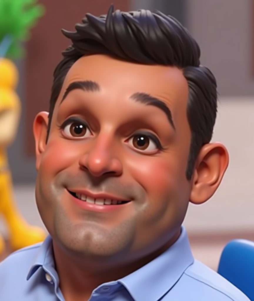 Cartoon character of a man in a blue shirt, an animated character, stylized character, animation style rendering, 3d stylized, Arnold Maya rendering, Stylized 3D rendering, toon render screenshot, 3d character, 3d character, Stylized 3D rendering, 3D character rendering, cartoon character, Personagem de close up, character posing, (Pixar-style) (master part:1.2) (bokeh) (best qualityer) (skin detailed) (detailed texture) (8k) (Argilla) (cinematic lighting) (sharp focus,Sit down and lift your upper body