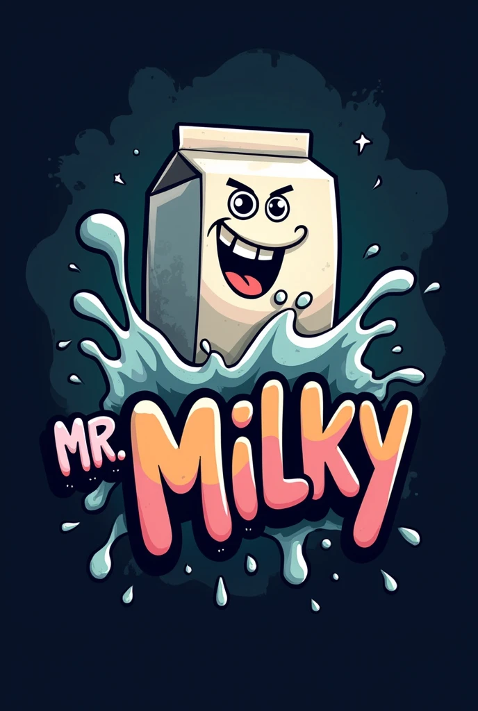 My name is "Mr Milky", try making a logo for a cartoon style Twitch channel, half dark style
