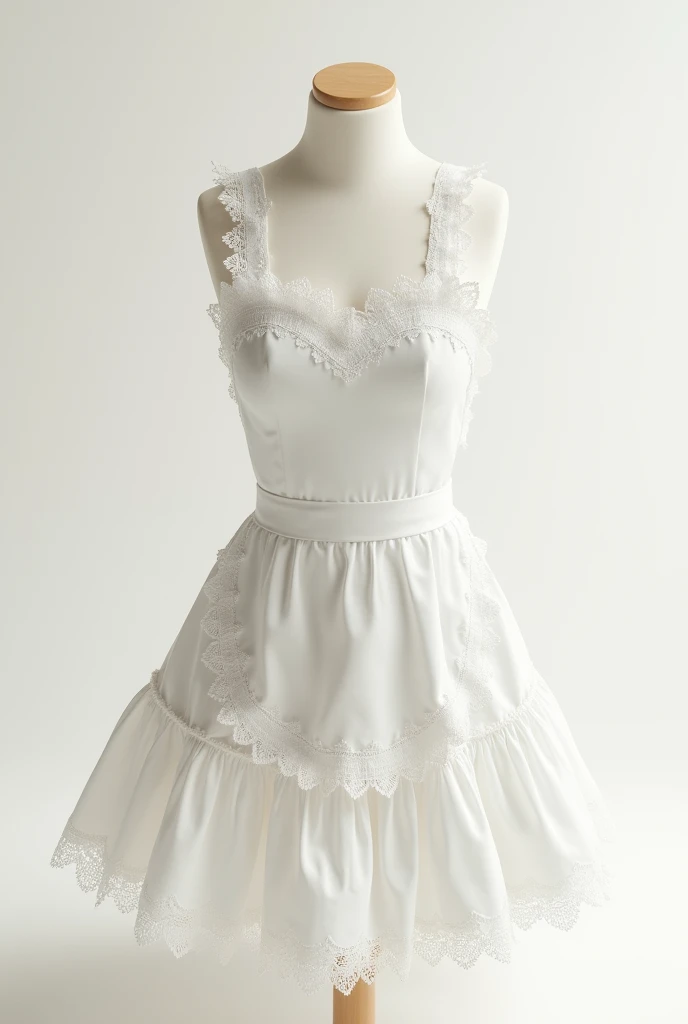 Create an image of a white apron design with ruffles and lace