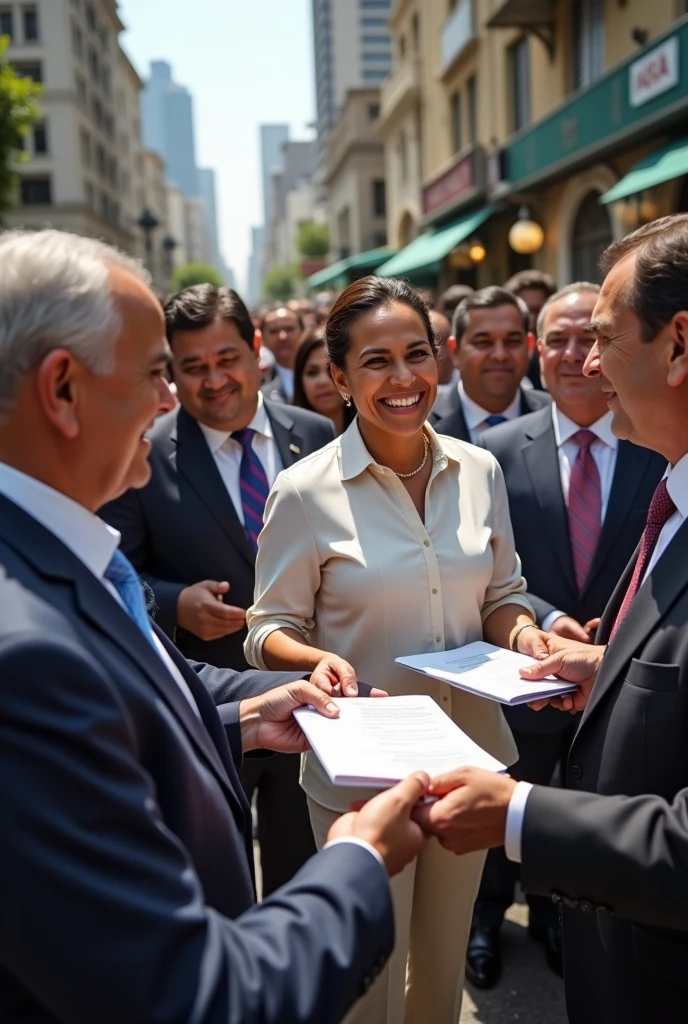 Colombian politicians giving money to the people