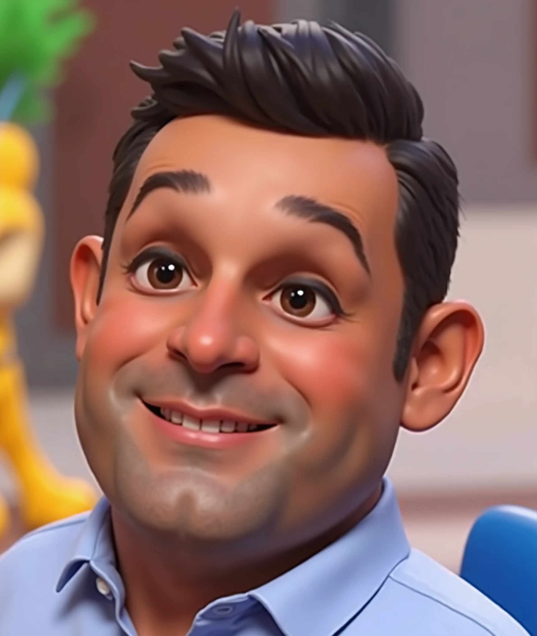 Cartoon character of a man in a blue shirt, an animated character, stylized character, animation style rendering, 3d stylized, Arnold Maya rendering, Stylized 3D rendering, toon render screenshot, 3d character, 3d character, Stylized 3D rendering, 3D character rendering, cartoon character, Personagem de close up, character posing, (Pixar-style) (master part:1.2) (bokeh) (best qualityer) (skin detailed) (detailed texture) (8k) (Argilla) (cinematic lighting) (sharp focus,Sit down and lift your upper body