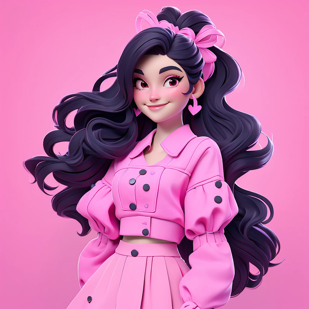 Kyle jenner, bow in hair, ponytail hairstyle, pretty, black long hair, smiling, pink college outfit with black dots