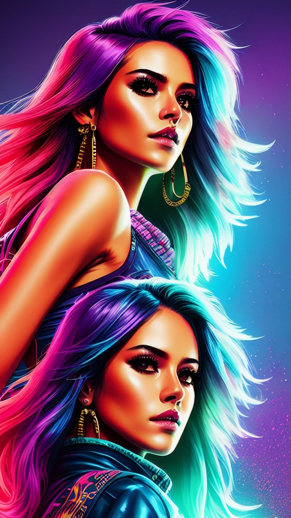 swpunk style synthwaveaward winning half-length portrait of a woman in a motel, big breasts and hot body naked, with teal navy blue ombre hairstyle with flying hair, paint splatters, splashes, overdrive, vaporware, shaded flat illustration, art digital, artstation trends, highly detailed, fine detail, intricate, imagem sem nenhum defeito,  bracos correto cabeca correta