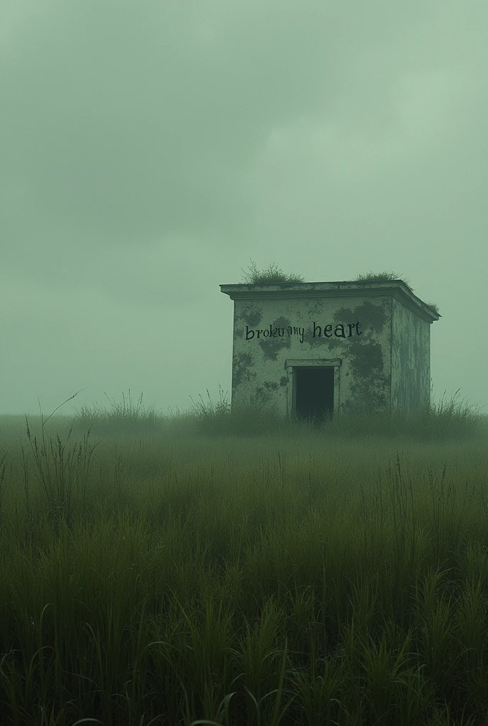 an image of a field, with the phrase "broken my heart" written on the wallpaper