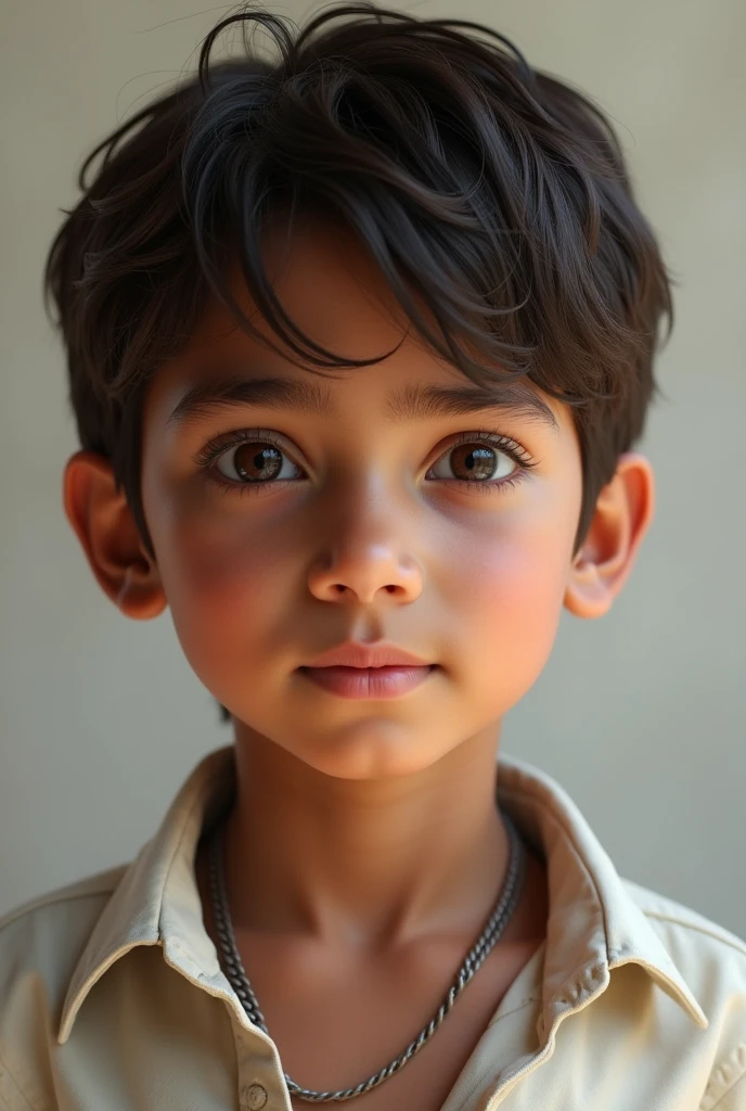 Indìan boy havig light brown hair and eyes and light skin who looks realistic as possible and human