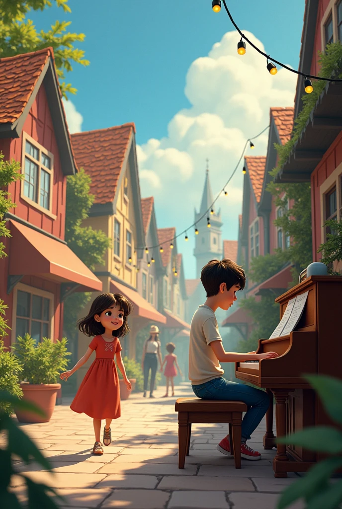 In a small, charming town, there lived a young man named Liam. Liam had a heart full of dreams and a mind filled with music. He spent his days playing the piano in the town square, his melodies drifting through the air like a soft breeze. The townspeople loved his music, but there was one person for whom he played most—Sophia.
Every day, as Sophia walked by, Liam would play a special tune—soft and sweet, like the feelings he had for her. He watched as she smiled at his music, her eyes sparkling with joy. But though she often stopped to listen, she never seemed to see the love in his eyes.
 
