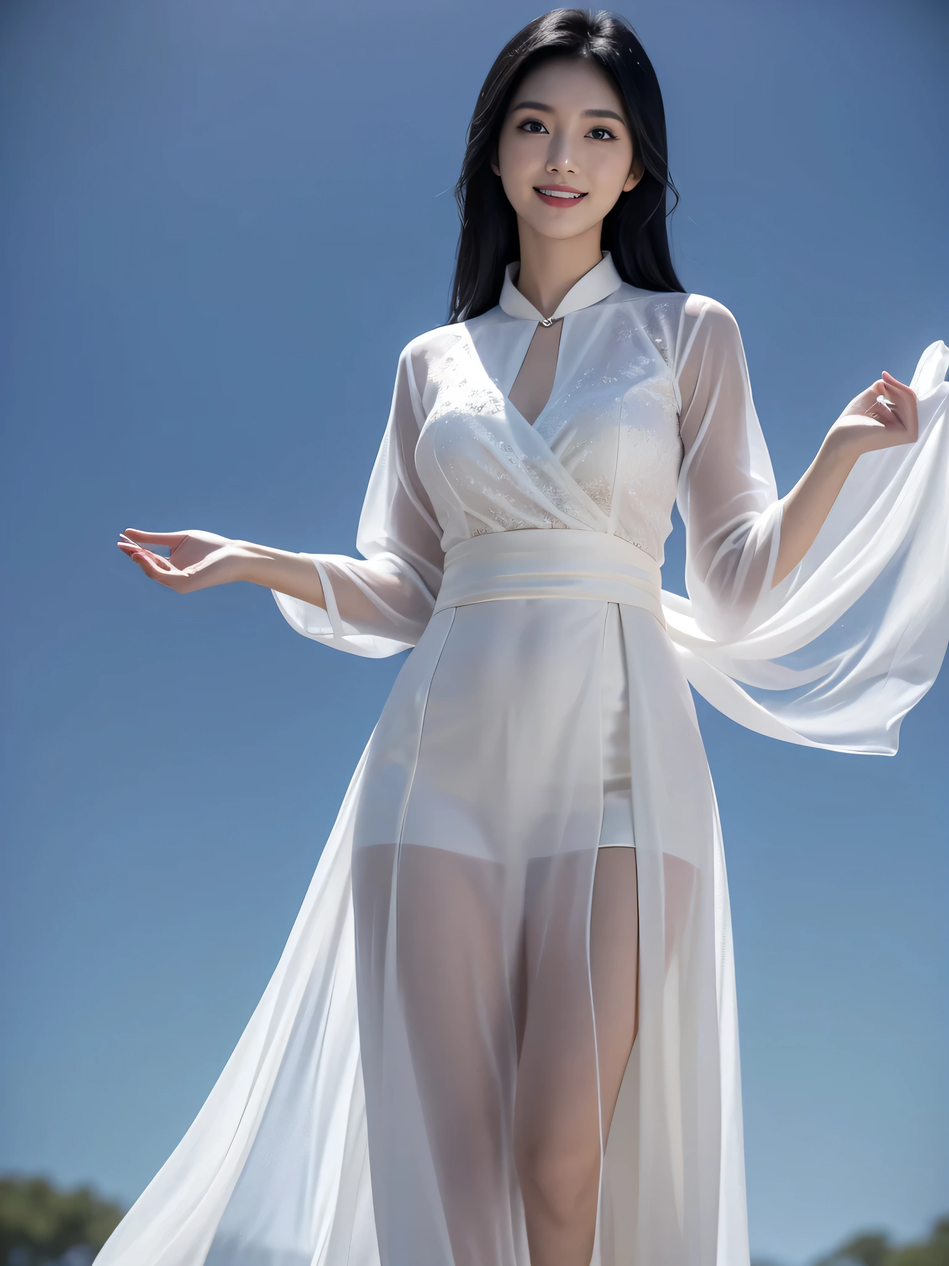 2 cute beautiful Korean girl, sweet smile, wearing a white kebaya, full body, fair skin, black hair blowing in the wind, ideal body, realistic, detail, 4K 3D. Use the RenderMan renderer. 3D digital art. high definition, high contrast, high color saturation.