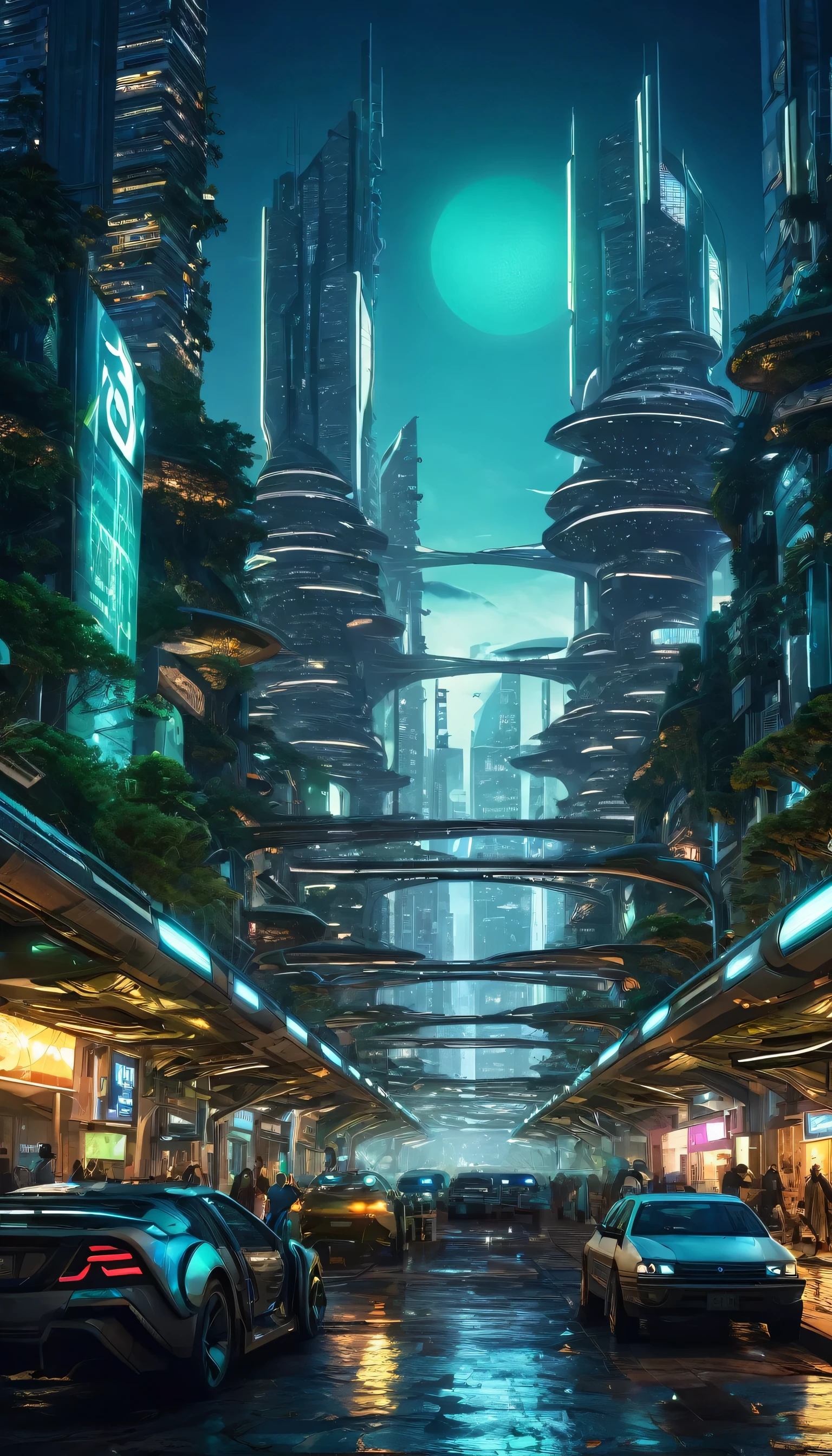 a futuristic city in the middle of the night, sao paulo in the year 2 0 7 0, anno 2070, cgsociety ), cgsociety 9, solarpunk city, nature futurism, photo of futuristic cityscape, speculative futures, landscape of a future city, human futuristic city, solarpunk utopia, futuristic city backgrond, future city