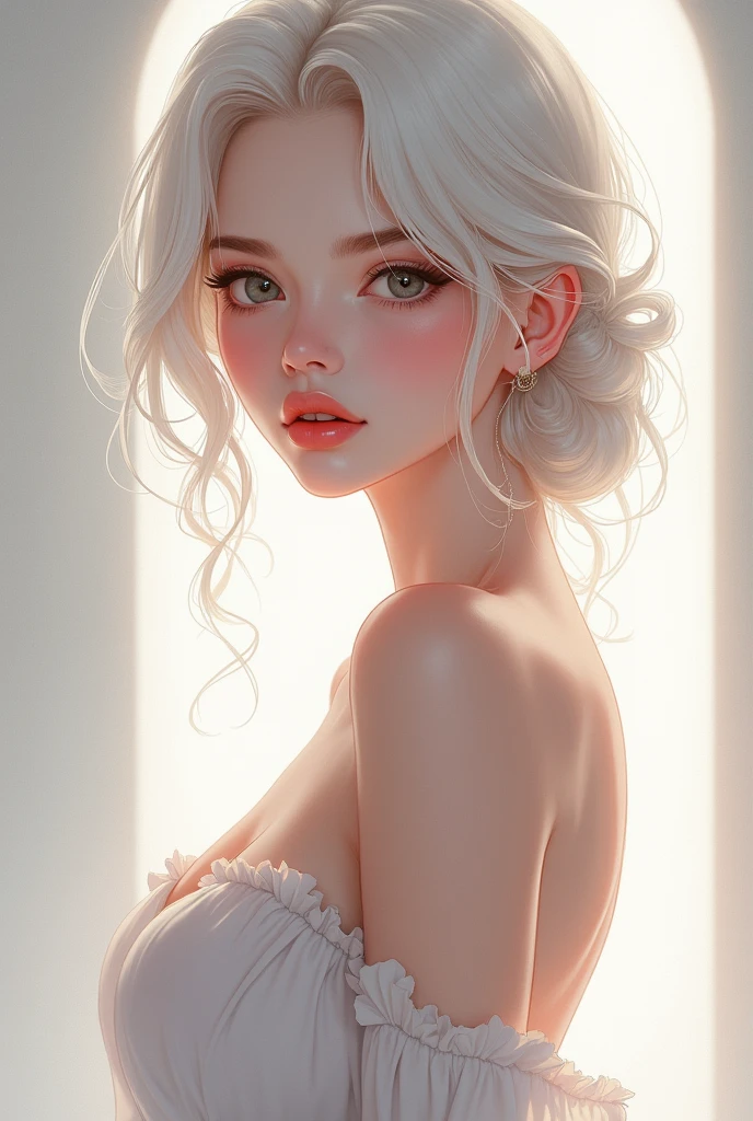 Anime style white woman showing her