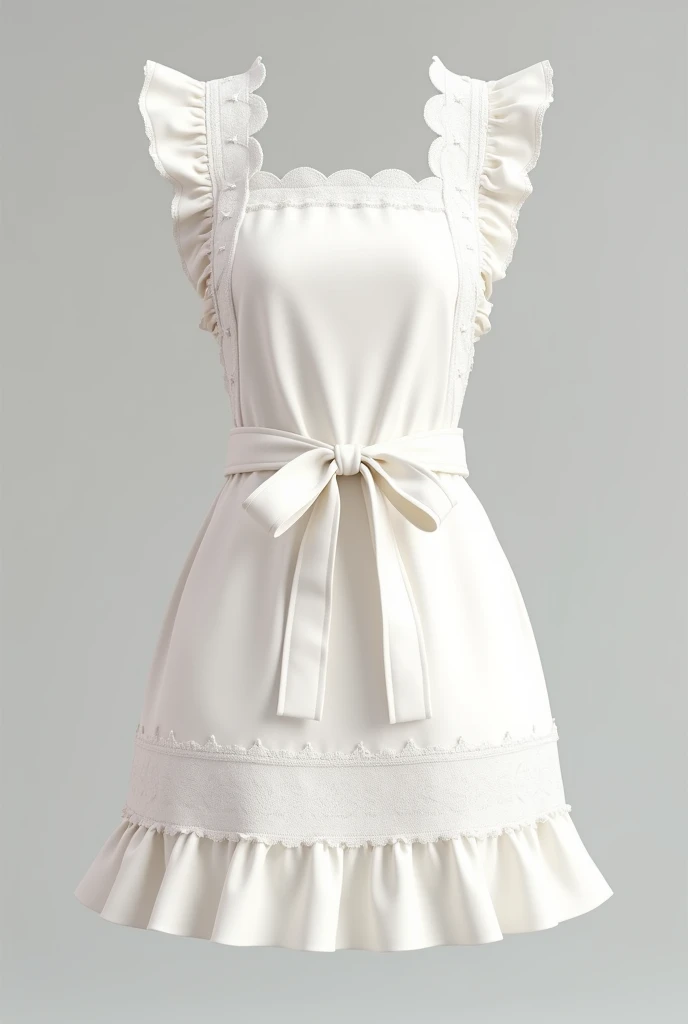 Create an image of a short white apron design with ruffles and lace
