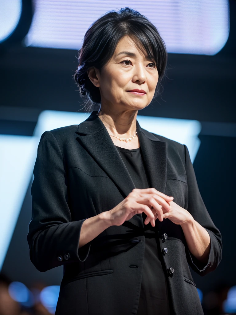 (Highest quality, 8k, Best image quality), Beautiful and elegant mature woman, Full body photo of a Japanese woman, Beautifully detailed face, Standing Elegantly (All black suit-type mourning attire:1.5), (Pearl Necklace:1.2), clavicle, (Fascinating, Shiny, Sexy Mature), (A perfect composition depicting the most beautiful woman:1.3), Plump body, (Romantic and atmospheric warm lighting:1.2), compensate;1.5, The most beautiful and elegant hairstyles, (Accurate anatomy:1.1), Blurred Background,