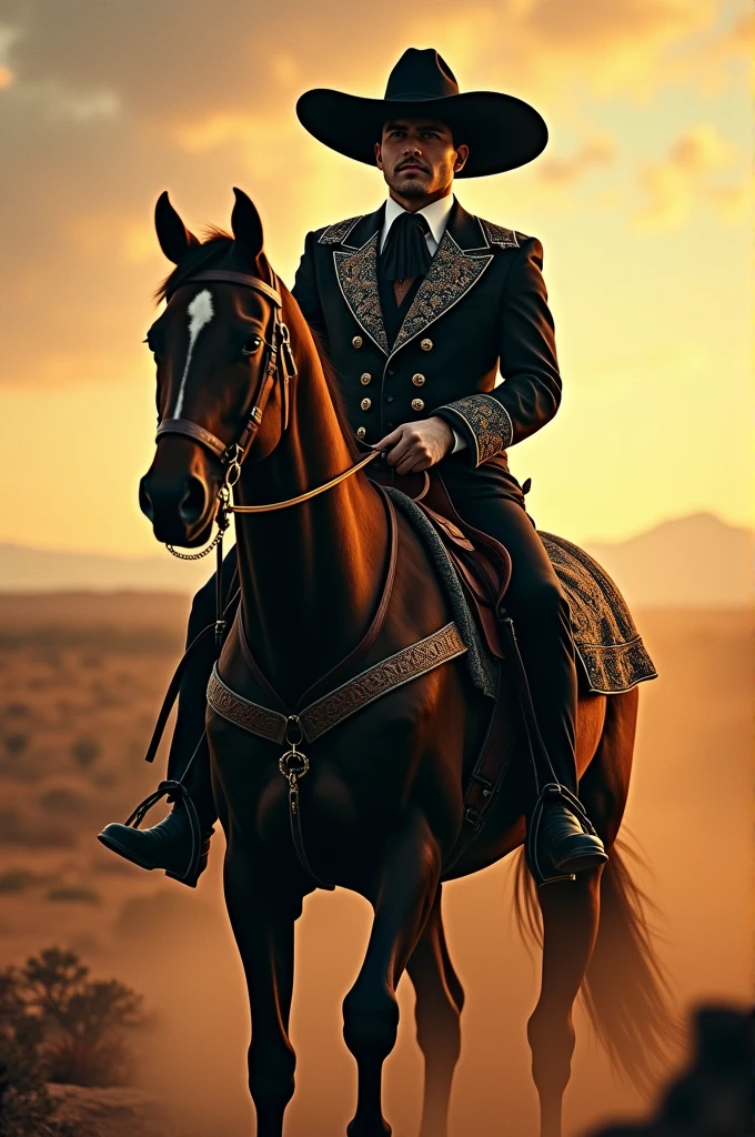 The black charro riding a horse