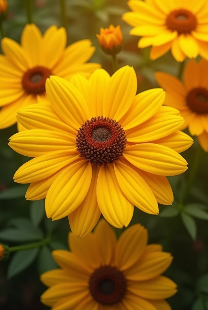 Golden flower with brown centers