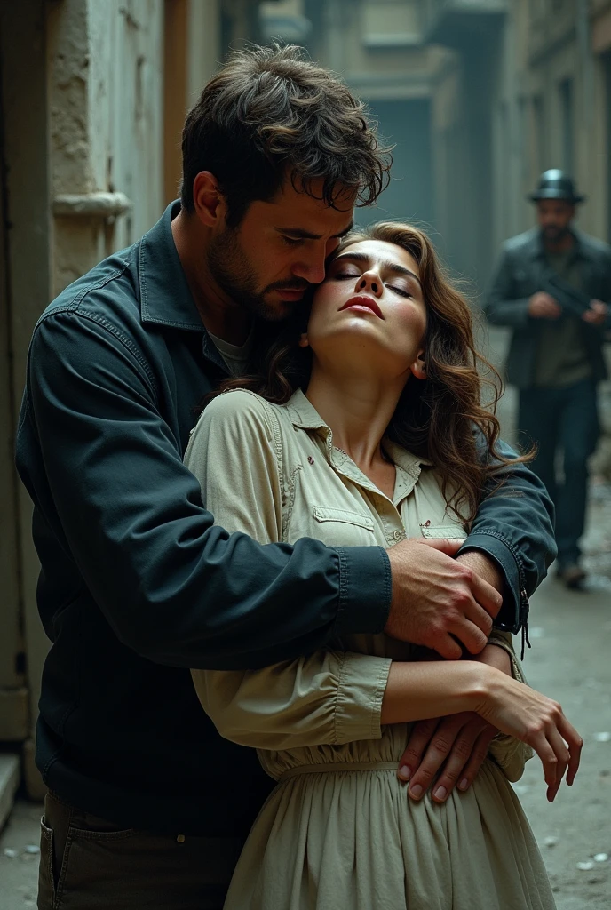 Injured woman passed out in man's arms