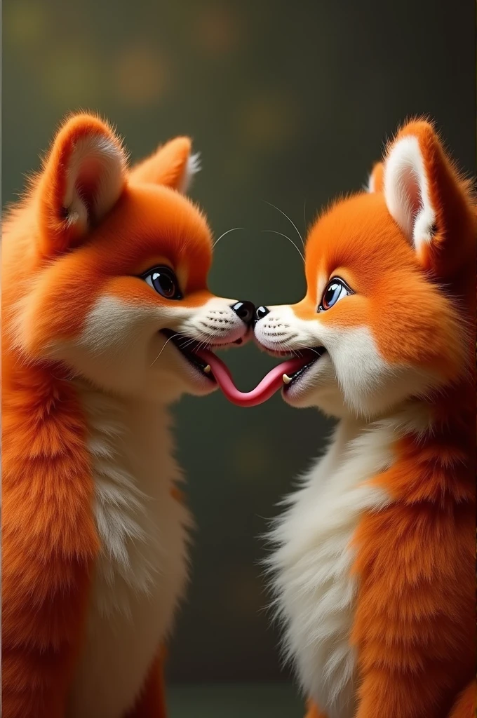 Make two very sexy redhead furry girls putting their tongues together and kissing