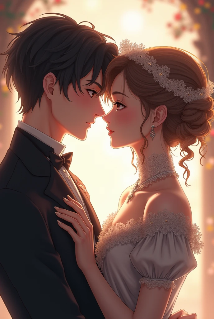 Anime couple, closeup, victorian style