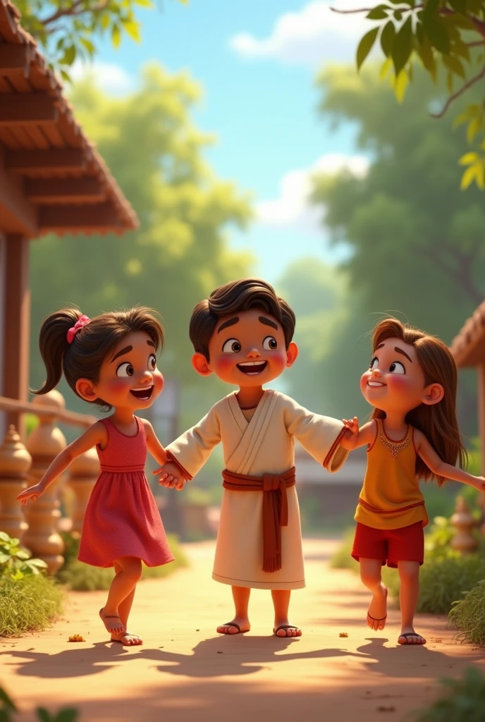 A 3D movie poster in Disney-Pixar style of Jesus as a after about two minutes, his friend was healed and could walk perfectly again Jesus and all of his friends continued to play.