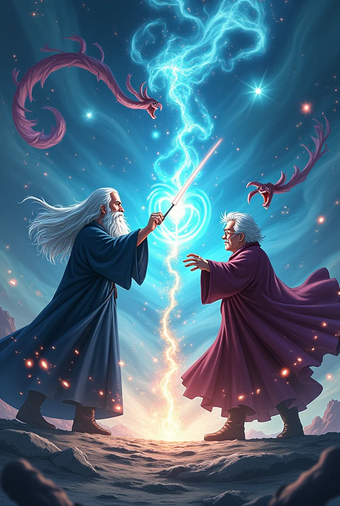 Make Gandaf and Dumbledore in an anime style fight