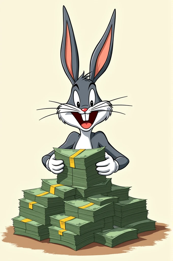Busg Bunny counted bills many bills in hand