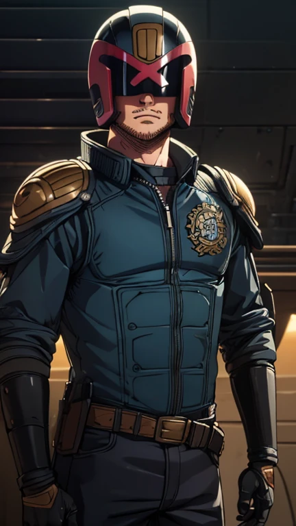 (1boy, jdgdrdd), (extremely detailed CG unit 8k wallpaper),(master part), (best quality), (ultra detail), (best illustration),(melhor ombre), cowboy shot, (Sharp eyeliner, ombre, detailed eyes:1), Spaceship bridge, break , (one piece style), upper body, helmet, armor, uniform,