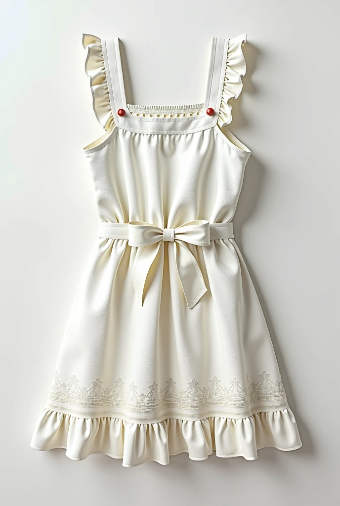 Create an image of a short white apron design with ruffles and lace