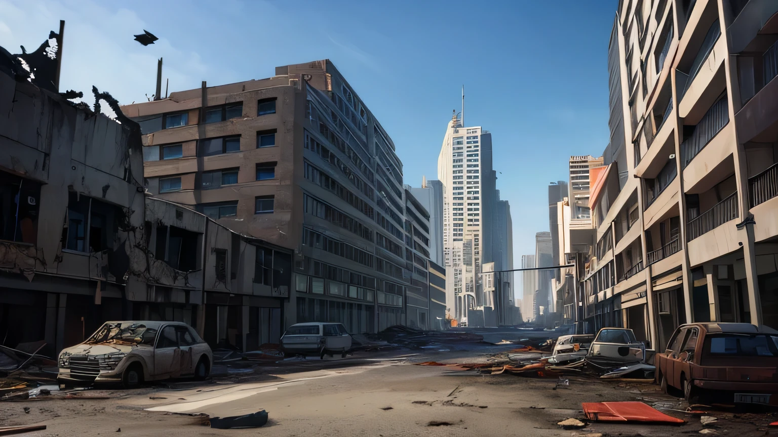 zombie apocalypse background in the middle of a destroyed city