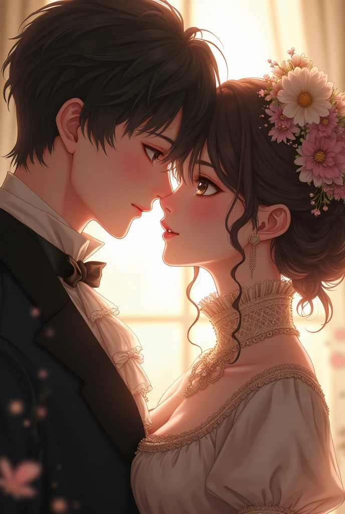 Anime couple, closeup, victorian style 