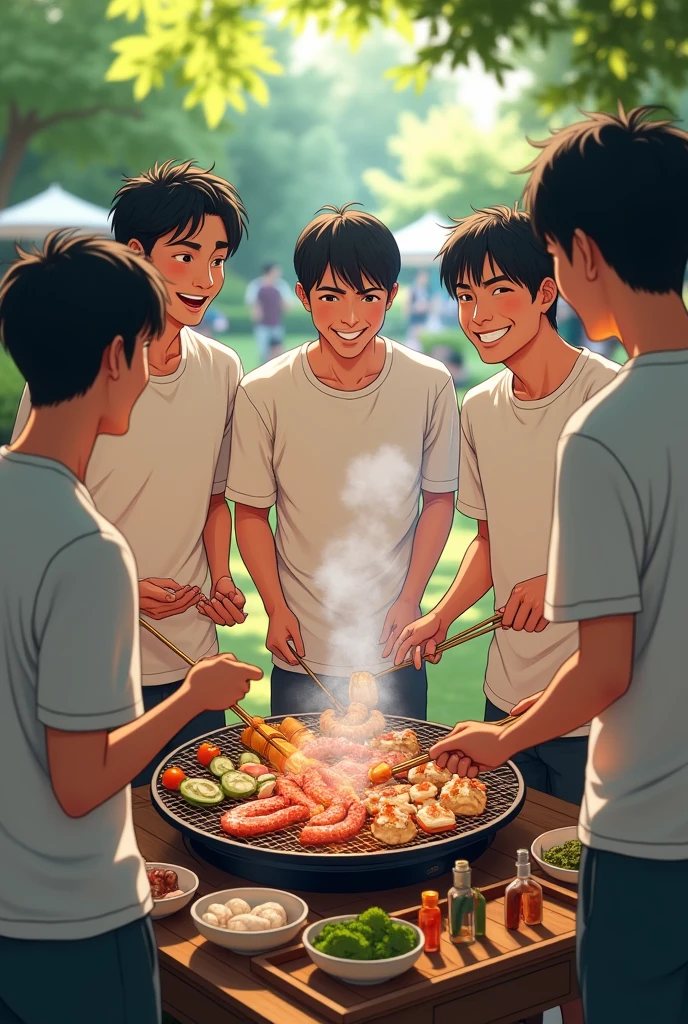 Group of men in their 20s Japanese BBQ