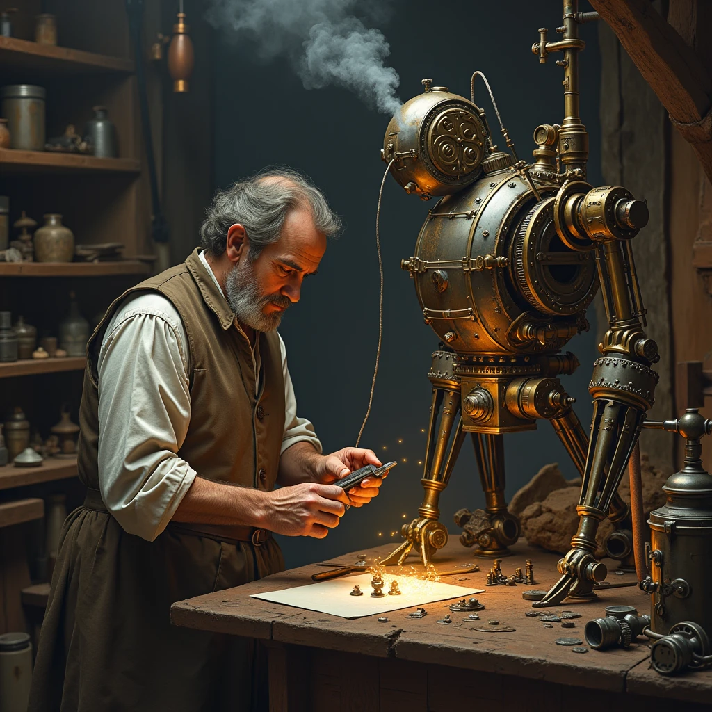 medieval commoner building a steam robot