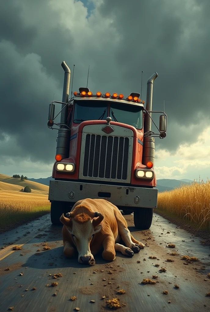 A truck collided with a cow