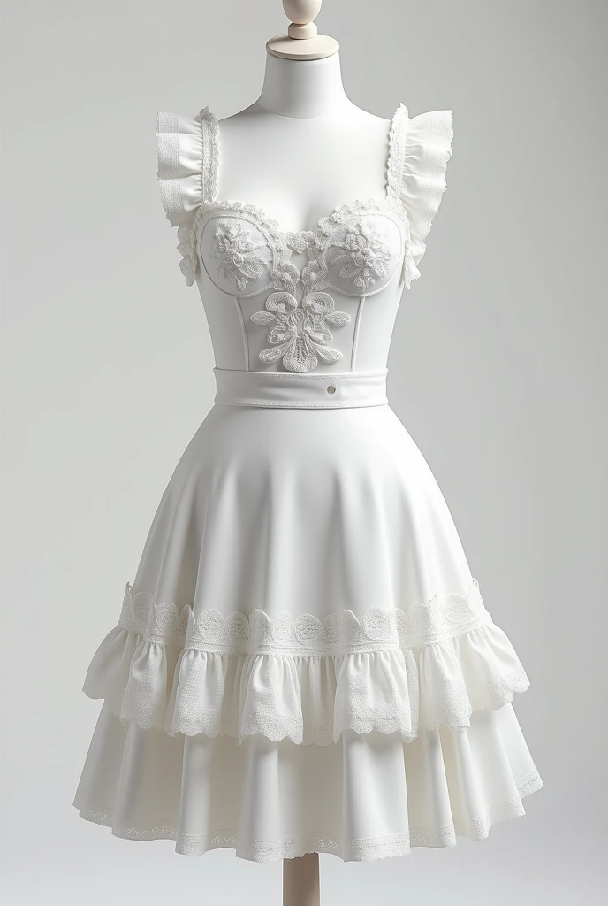 Create an image of a sexy white apron design with ruffles and lace