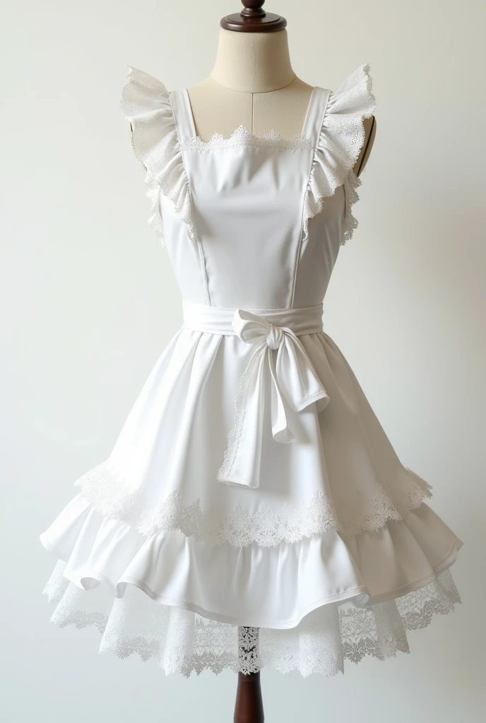 Create an image of a sexy white apron design with ruffles and lace