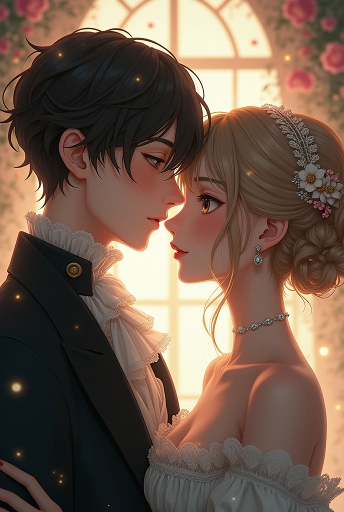 Anime couple, closeup, victorian style