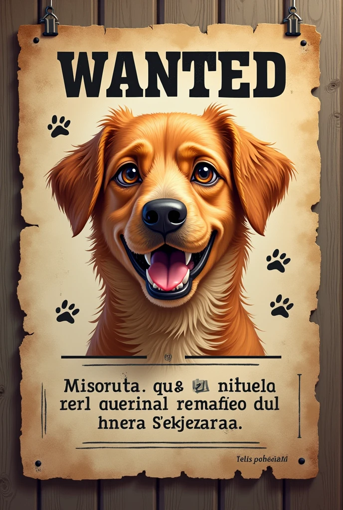 Make a dog wanted poster, with writing in Brazilian Portuguese