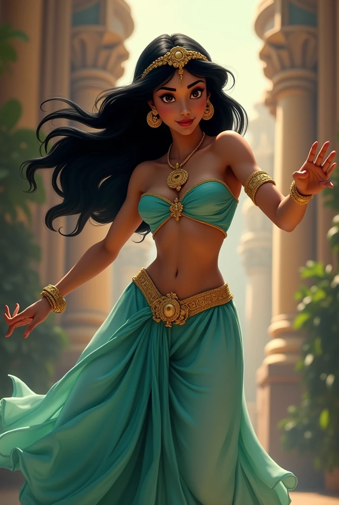 Stunning Princess Jasmine, photo in 8k, in action, cinematic.