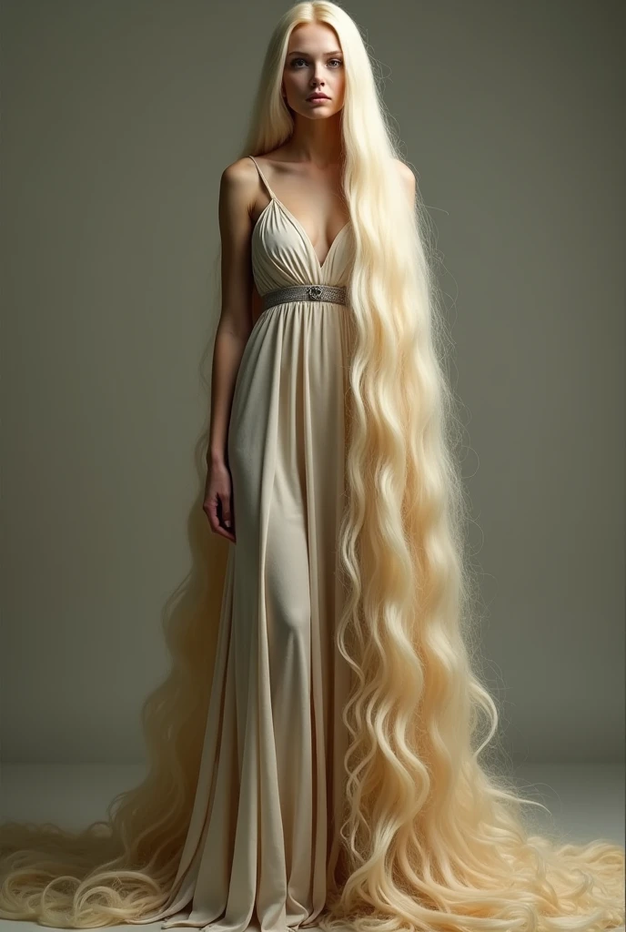 blonde woman with long, straight hair and black dress posing for a photo, absurdly long blonde hair, very long and unkempt hair, extremely long and thick blonde hair, very long white hair, with very long blonde hair, long and ornate blonde hair, extremely long hair, very long and curly blonde hair, long and ornate blonde hair, longer blonde hair