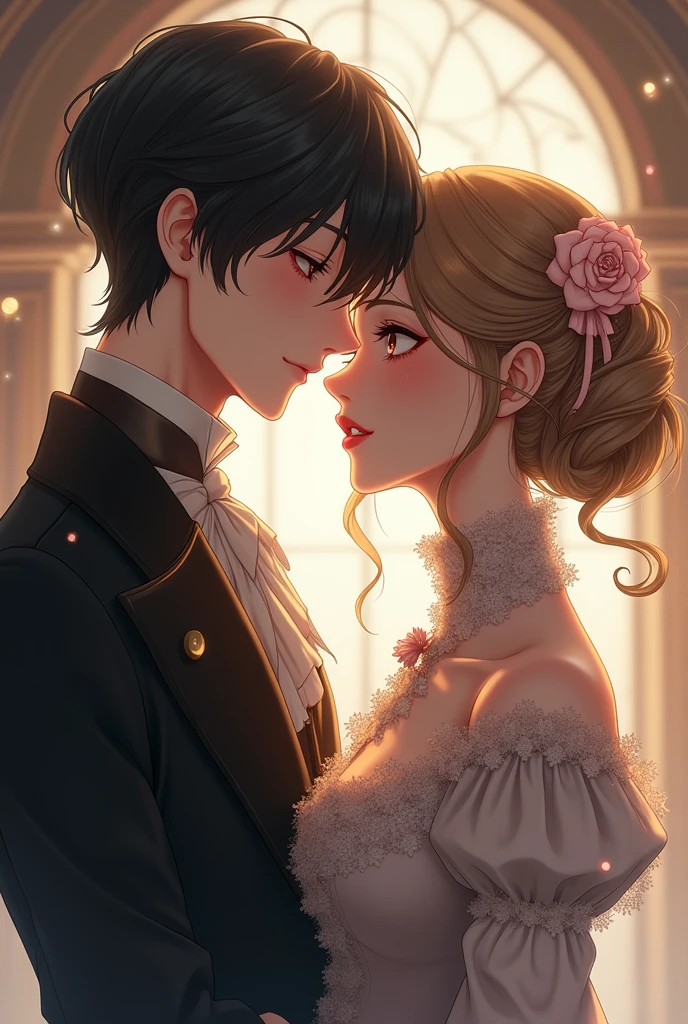 Anime couple, closeup, victorian style