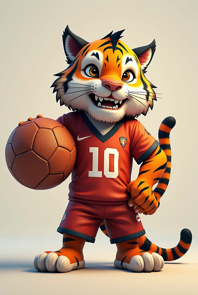 Based on the little tiger. Create a handball team photo, with the name "little tigers", where the tiger will represent the little tiger. The animal must have a handball in its hand, no people in the photo just the animal