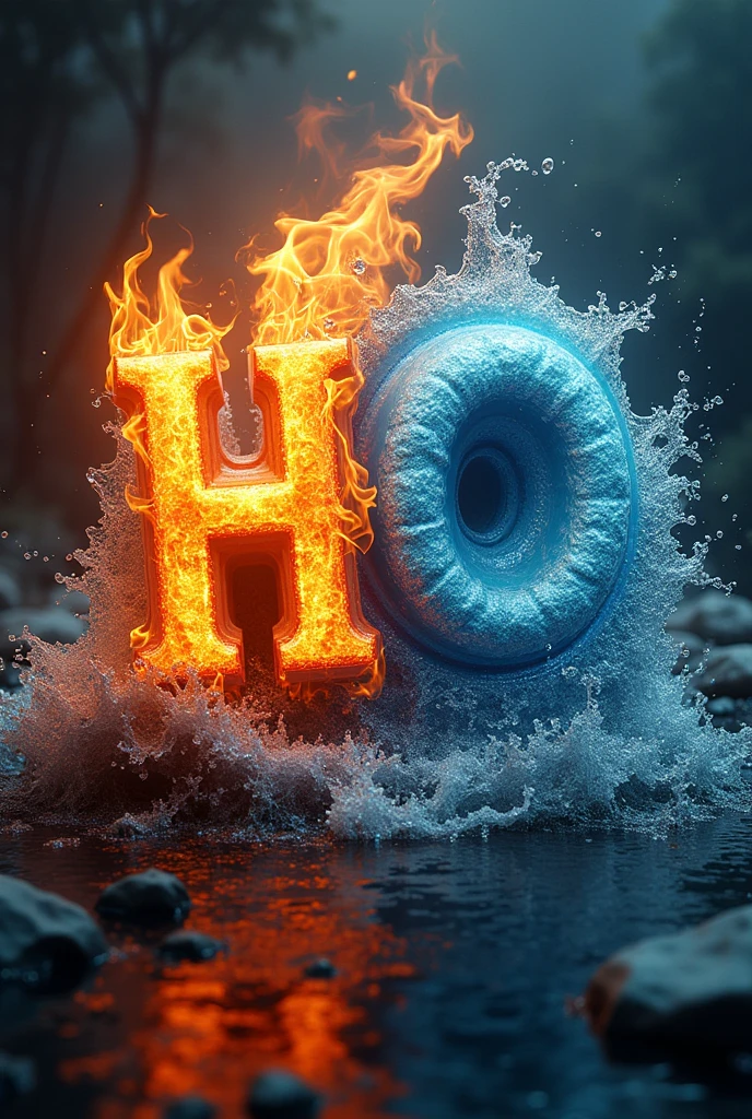 The acronym h2o with half fire and half water