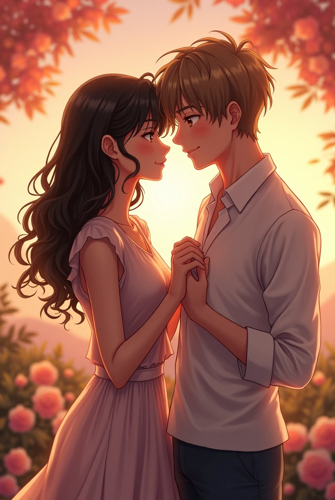 Tami has black curly hair, a little long and his eyes are dark brown, She is white as milk and has reddish cheeks, me instead, I am equally white with light brown eyes, long straight brown hair, blushing cheeks.
We could be holding hands on a very romantic date