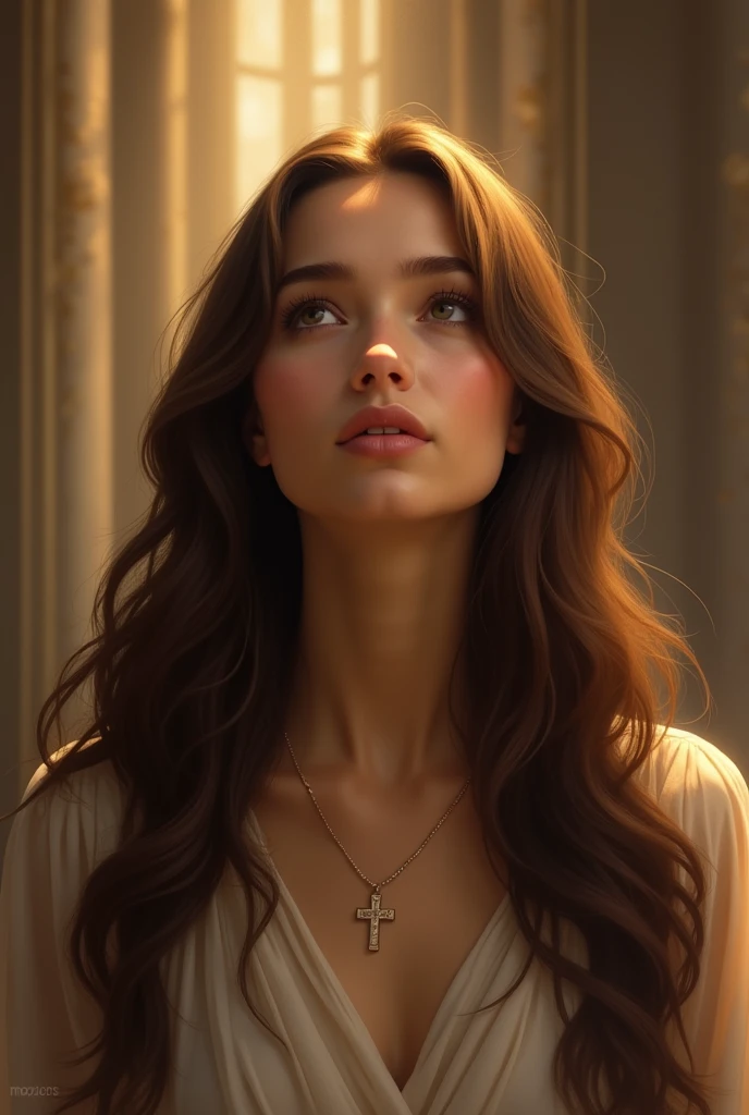 Femme belle chrétienne brune cheveux long 