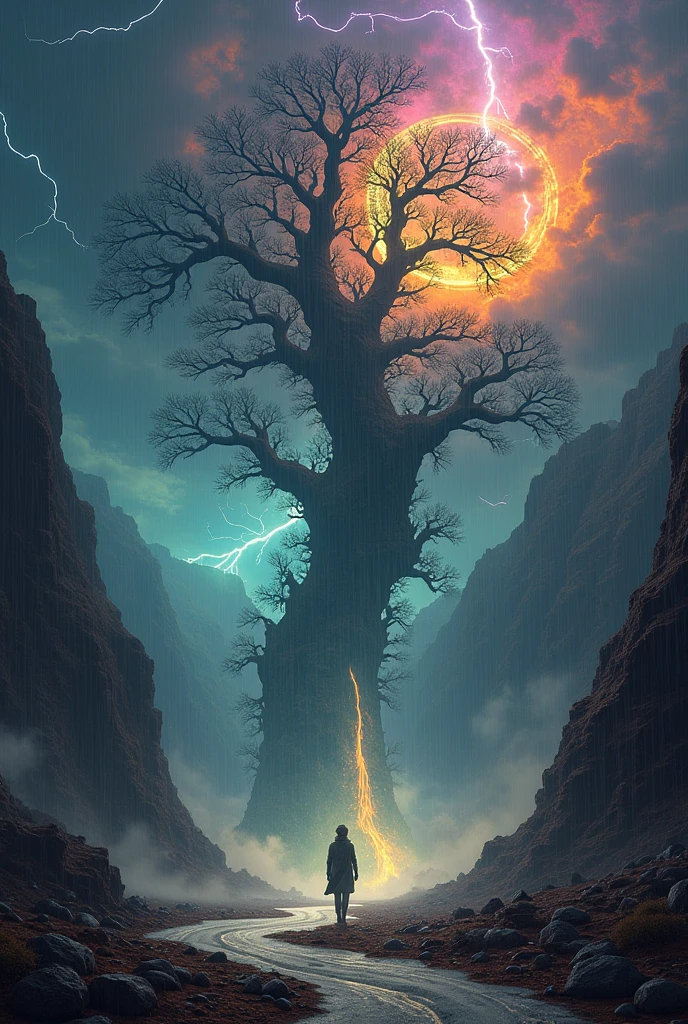 rock , tree,  night  forest 
Orange blue black green purple pink yellow colour mix lightning ,wind, realistic , white sand , bigger clock, rain, water fall, 
Fire, dangerous, war,  